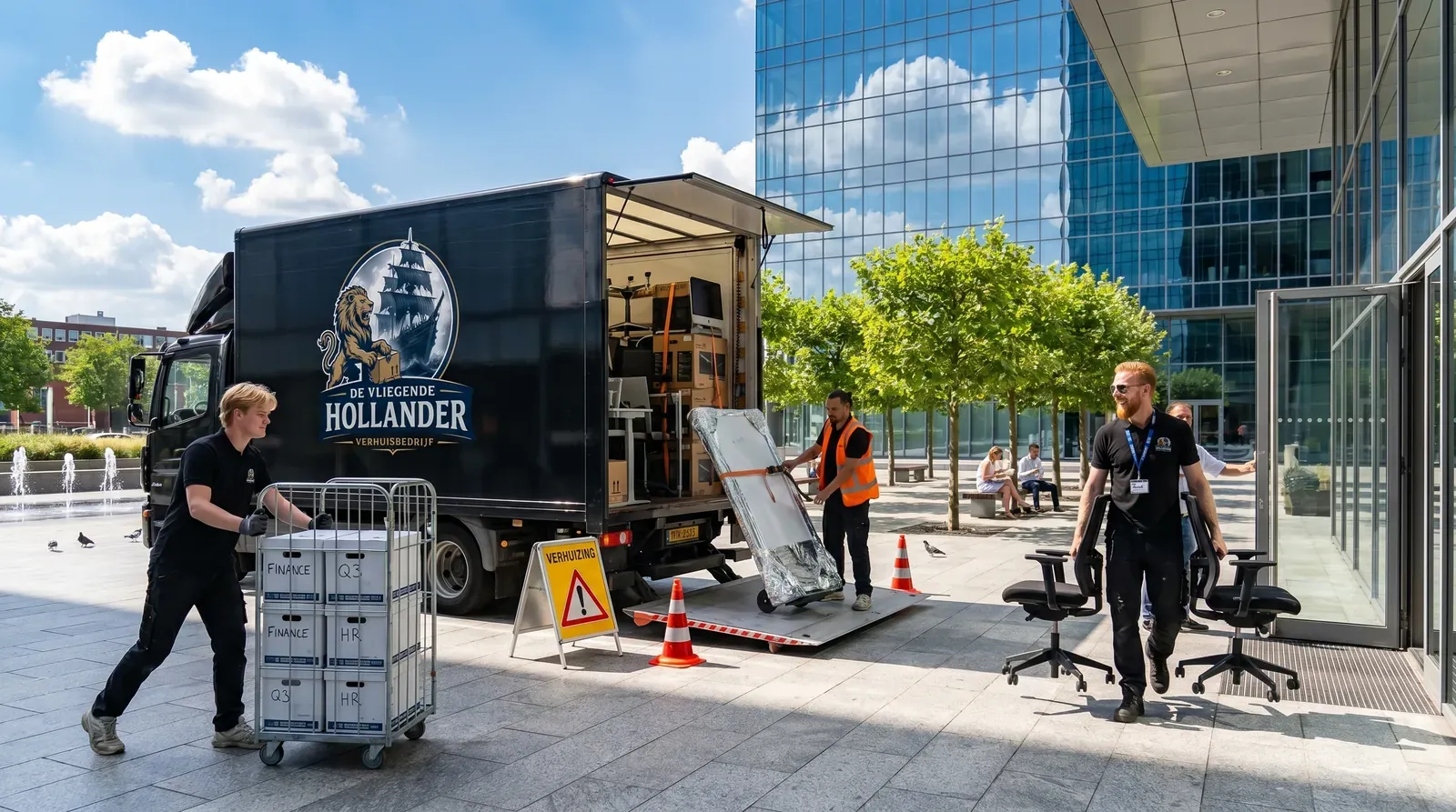Verhuizers van De Vliegende Hollander verplaatsen kantoorinboedel bij een bedrijfsverhuizing